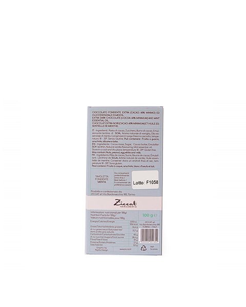 Barretta Cioccolato Fondente Menta 100 gr