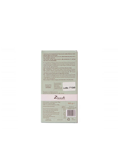 Barretta Cioccolato Fondente Zenzero 100 gr