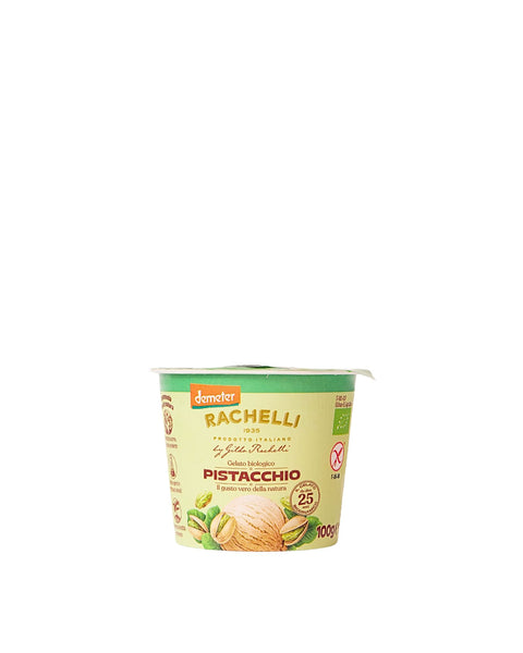 Organic pistachio ice cream in a cup