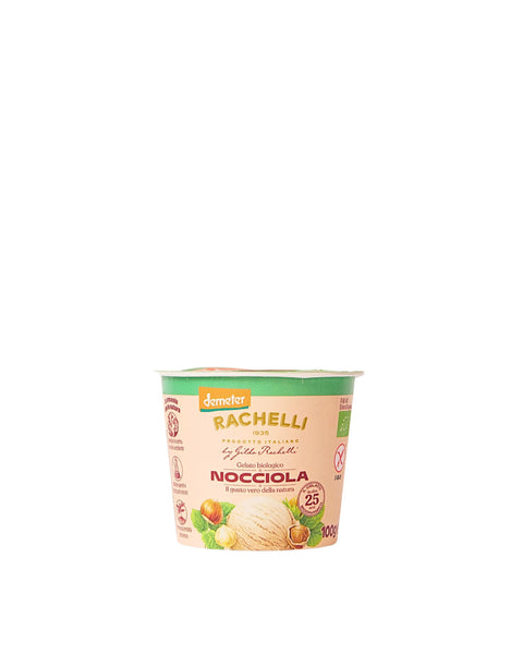 Organic hazelnut ice cream in a cup