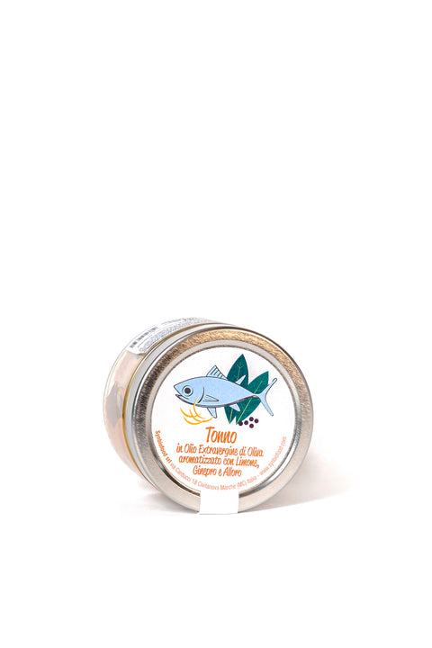 Tonno in olio di oliva con limone, ginepro e alloro, 250 gr