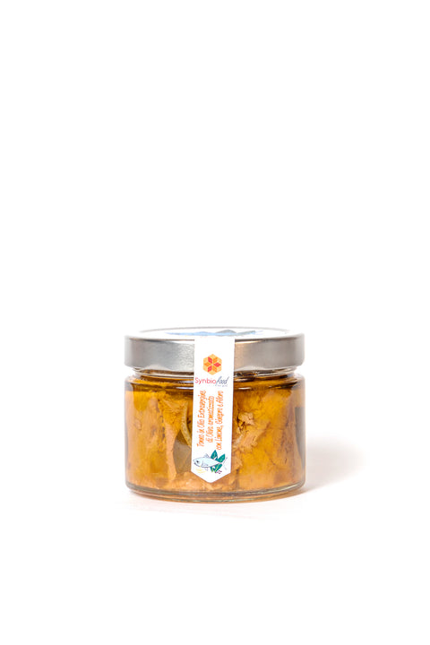 Tonno in olio di oliva con limone, ginepro e alloro, 250 gr